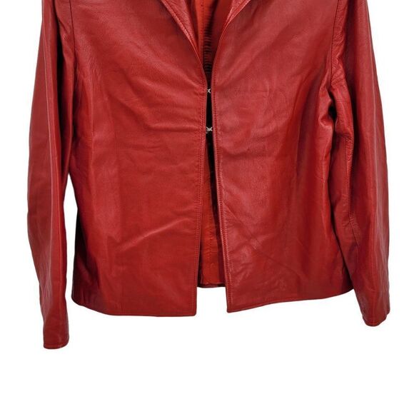 Vtg 80's Womens Athos Jacket Leather Bikercore Sleek Blazer Florence Italy Red L - Picture 6 of 14